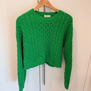 & Other Stories Bright Green Cable-Knit Crewneck Sweater / Size Medium